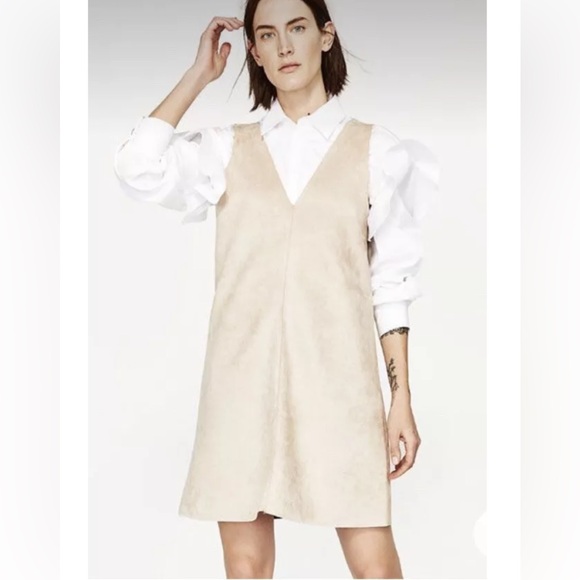Zara Dresses & Skirts - Zara Tan Suede Sheath Dress Layering V Cut Size Small NWTS Tan